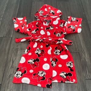 Toddler girl Minnie mouse fleece plush hooded robe